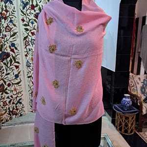 Blush Pink Wedding Cashmere Stole | Hand Embroidered Soft Wool Wrap | Elegant Bridal Shawl | Lightweight Pashmina Stole | Gift for Her