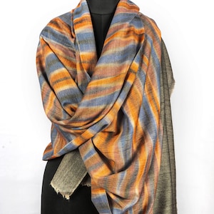 Striped Wool Shawl | Handwoven Pashmina Wrap | Multicolor Kashmir Scarf | Soft Warm Stole | Unisex Winter Gift | Earthy Boho Fashion