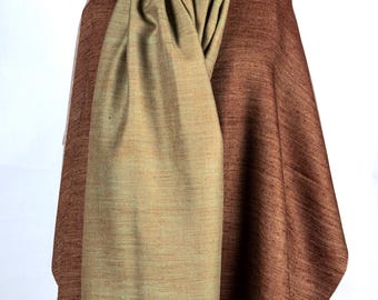 Handwoven Pure Pashmina Shawl, Reversible Chocolate Brown Golden Beige Wrap, 100x200 Cm Scarf