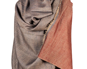 Handwoven Pure Pashmina Shawl, Reversible Rust Brown Grey Wrap, 100x200cm Luxury Scarf