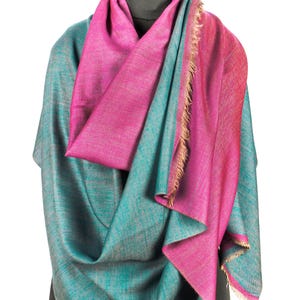 Reversible Pure Pashmina Shawl | Handwoven Pink & Teal Wrap | Kashmiri Wool Shawl | Elegant Gift for Her