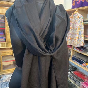 Black Pashmina Shawl – Soft Cashmere Blend Wrap | Elegant Evening Scarf, Lightweight Travel Shawl, Handmade in India.
