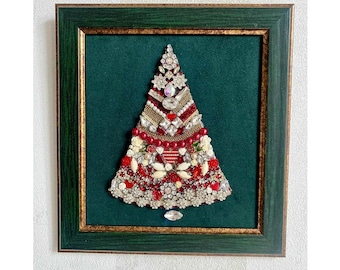 Handgemaakte juwelen kerstboomkunst | Vintage vakantiemuurdecoratie