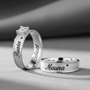 Personalisierte Ringe für Paare mit Gravur - Personalisierte Ringe aus Sterlingsilber - Passende Eheringe mit Namen und Herz
