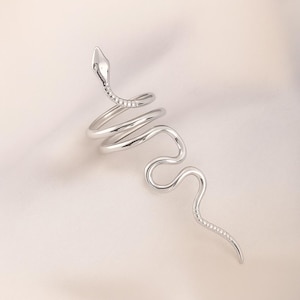 Sterling Silver Snake Ring: Adjustable Serpent Wrap, Statement Jewelry