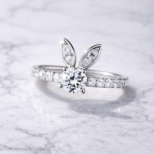 Förlovningsring med kaninöron i sterlingsilver, kaninring med cz, frieri-smycken
