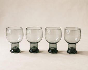 Vintage Smoky Grey Glass Goblets Set of 4, MCM Pedestal Wine Glasses
