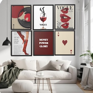 Retro Girly Wall Art Trendy Posters Set of 6 Y2K Apartment Decor Teen Room Decor Fashion Inspired Digital Prints red aesthetic wall art