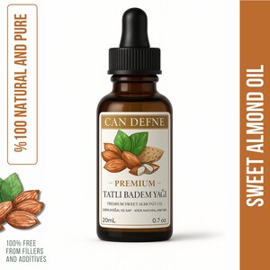 Sweet Almond Oil – 100% Pure Natural Moisturizing Oil for Skin, Hair & Nails – Cold Pressed Carrier Oil – Face Body Care – 20ml