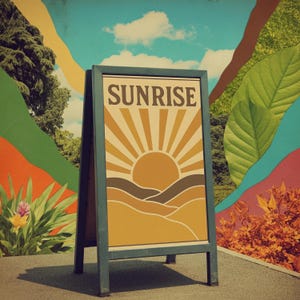 Sunrise Vintage Style Art Print, Retro Sun Wall Décor, Minimalist Landscape Boho Wall Art, Retro Sunrise Poster, Nature Inspired Wall Décor