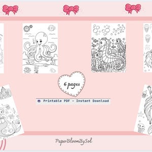 Mermaid & Ocean Coloring Book for Kids – Sea Animal Printable Pages – Under the Sea Activity PDF – Instant Download