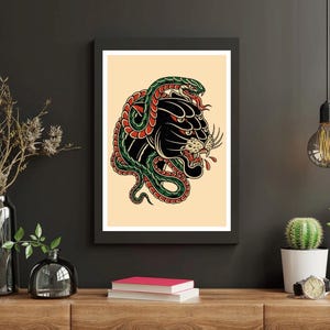 American Traditional Tattoo Flash Poster – A4 Print – Classic Old School Tattoo Art – Vintage Wall Decor – Bold Linework Ink Illustration