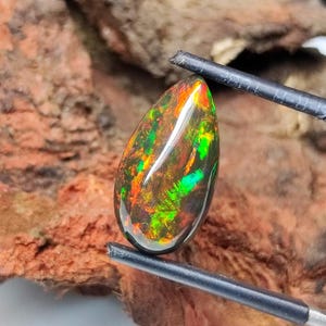 Ethiopian Black Opal Cabochon: Multi-Fire Pear Gemstone, 17x9mm