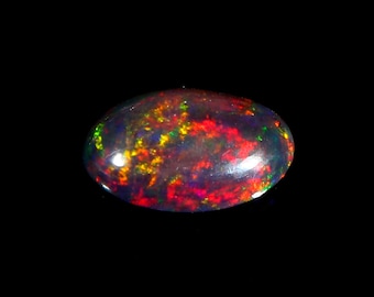 AAA+++ Grade Natural Black Opal Cabochon Gemstone+Welo Fire Black Opal+ Handmade Oval Shape Opal+October Birthstone Gemstone, Size 11x9 MM.