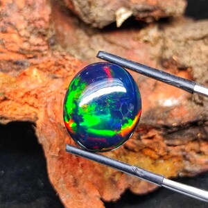 17x14mm Ethiopian Black Opal Cabochon: Multi-Fire Gemstone