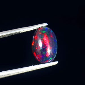 10x8mm Natural Ethiopian Black Opal Cabochon: Rainbow Fire