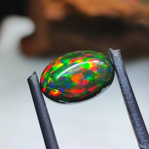 Ethiopian Black Opal Cabochon: Handmade Oval Gemstone, 11x7mm