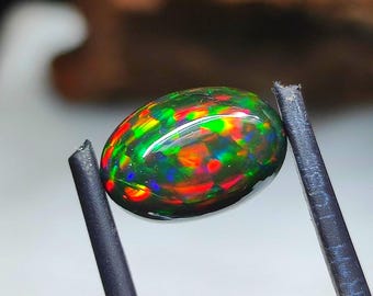 AAAAA Grade Natural Black Opal Cabochon Gemstone+Welo Fire Black Opal+ Handmade Oval Shape Opal+October Birthstone Gemstone, Size 11x9MM.