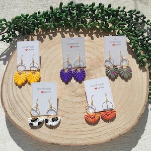 Pendientes de arcilla polimérica Fimo de colores, colgantes y acero inoxidable dorado y plateado, diferentes modelos únicos y hechos a mano