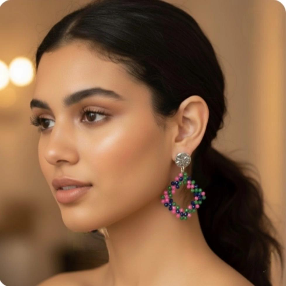 Boucles D'oreilles Pendantes Fantaisie - Perles Roses, Métal Doré Vieilli, Dormeuses - Neuf Avec étiquettes