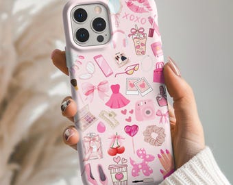The Malley Pink Phone Case, Girly, Coquette Pink Bows Phone Case, Makeup, Nails Phone Cover, Cell Phone Accessories, Bachlorette Parties
