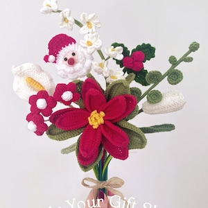 Personalized Christmas Crochet Bouquet, Eternal Floral Keepsake, Christmas Special Bouquet, Handmade Crochet Flowers, Xmas Knitted Flowers