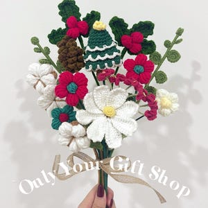 Handmade Xmas Knitted Flowers, Christmas Special Bouquet, Handmade Crochet Flowers, Xmas Special Gift for Her, Mom, Christmas Home Decor