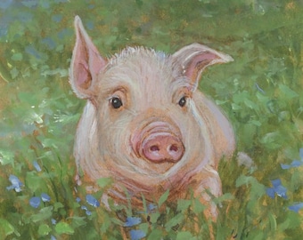 Spring Piglet 5x7 Signed Print