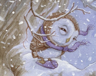 Little Swoopie Snow Owl 5x7 Signed Print