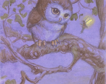 Perriwinkle Owl and Fairy 5x7 Signed Print