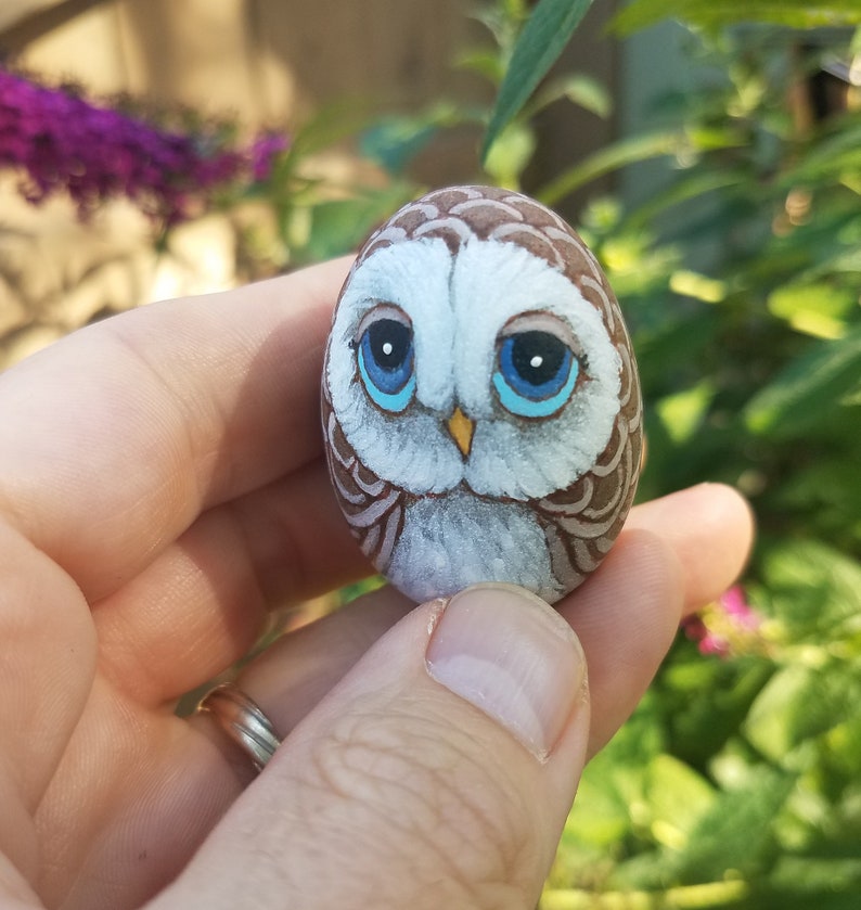 Little Owl Pet Rock OOAK Hand painted | Etsy