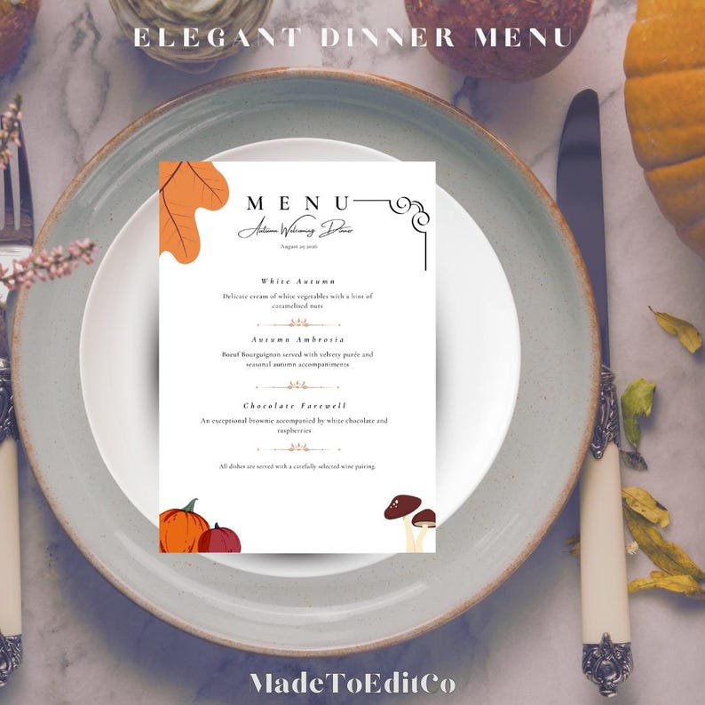 A5 Editable Dinner Menu Template | Printable at Home and Professionally ...