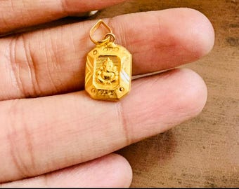 22K ゴールドの大きなガネーシャペンダント、純金ペンダント、インドの 