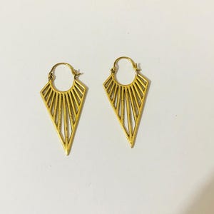 Brass hoop earrings-Tribal hoops-boho hoop earrings-lined hoop earrings-Vintage Gold brass hoop earrings-Classy earring-Gypsy earring