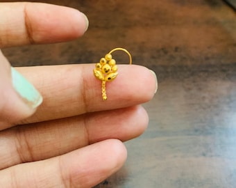 22k Gold Nose Pin- Dangling Gold Nose pin - Nose Piercing stud - Solid Gold Nose Stud - Indian Nose Stud - Rajasthani Gold Nose Stud