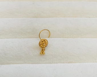 22k Gold Nose Pin- Dangling Gold Nose Stud- Piercing stud - Solid Gold Nose Stud - Indian Nose Stud - Rajasthani Gold Nose pin