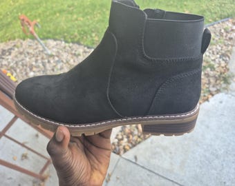 Zwarte suède chelsea enkellaarzen – lage hak casual herfst-winterschoenen