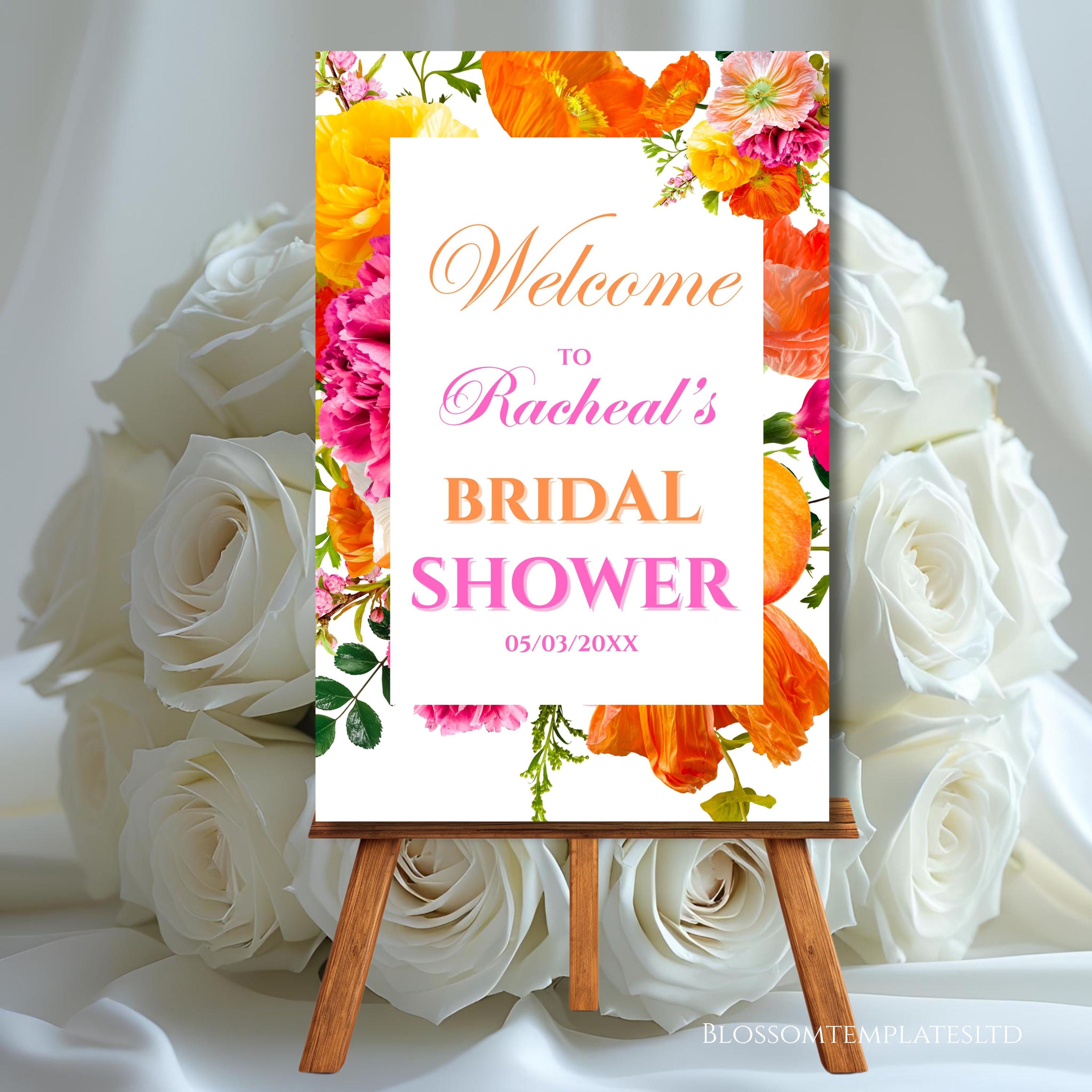 Bridal Shower Welcome Sign Template Pink and Orange Flower Roses Hot Pink Vibrant Floral Bridal Shower Poster Editable Fuchsia Welcome Decor