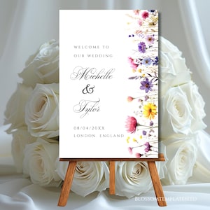 Wildflower Wedding Welcome Sign Template, Printable Floral Wedding Poster, Editable Wedding Signage, Wedding Decorations Instant Download
