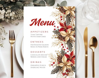 Christmas Menu Card Holiday Menu Template Printable  Festive Menu 2 Sizes Editable Christmas Printable Christmas Menu Instant Download