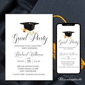 Graduation Party Invitation Template, Graduation Invitation Editable, high School Graduation, Graduation Party Invite, Instant Download