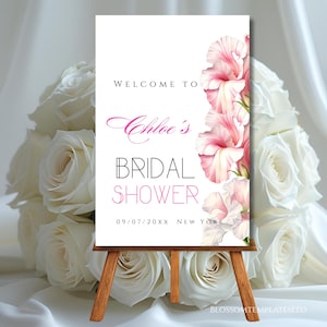 Bridal Shower Welcome Sign Template Blush and Pink Flower Roses Welcome Signage Floral Bridal Shower Poster Editable Blush Welcome Decor