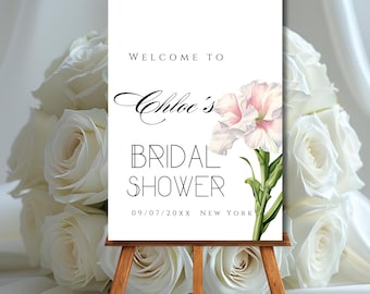 Modèle de plaque de bienvenue pour la douche nuptiale Fard à joues et fleurs roses roses signalisation de bienvenue affiche florale pour la douche nuptiale décoration de bienvenue modifiable dans les tons rose