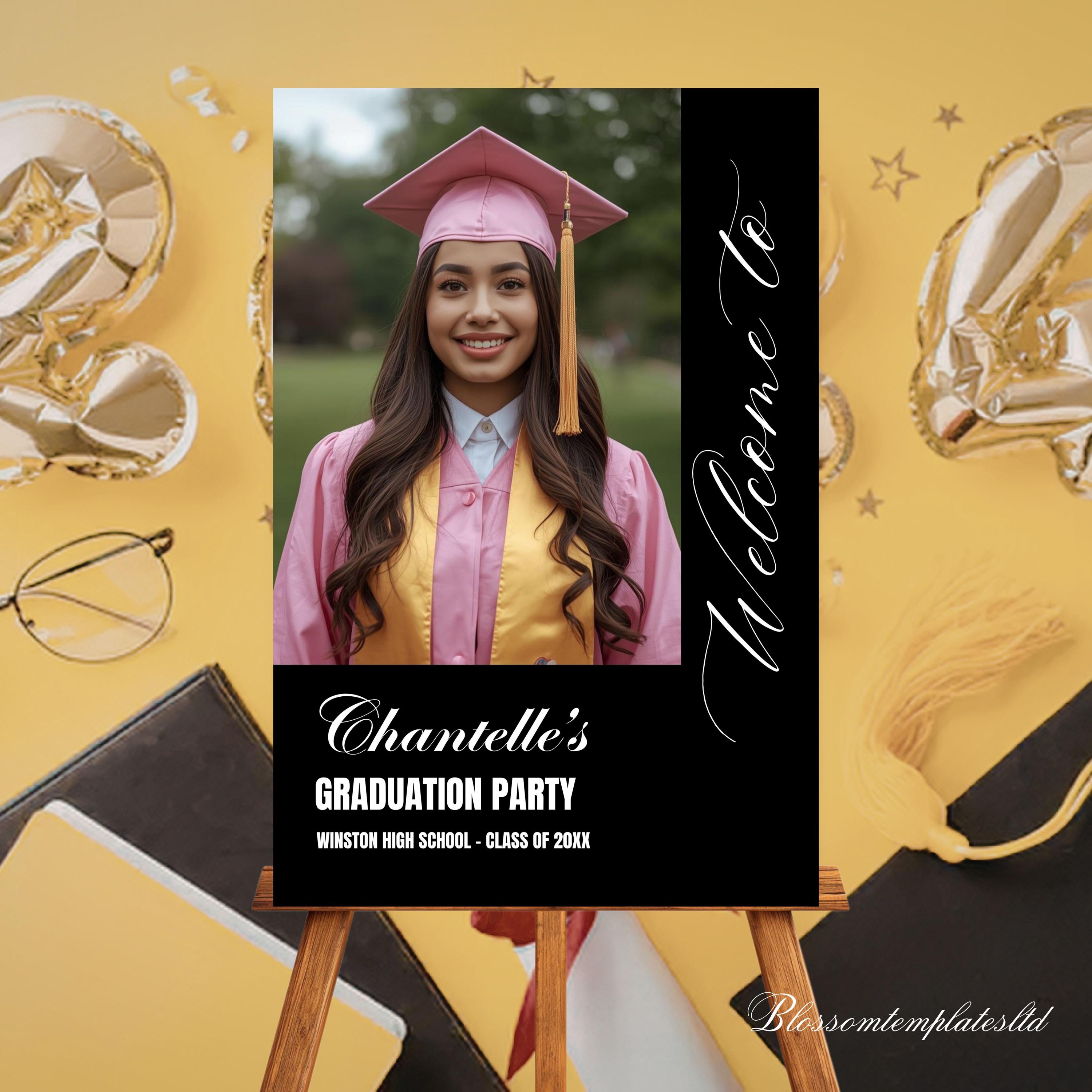 Graduation Layout Signage Photo Graduation Welcome Sign Template Black, Minimalist Graduation ...