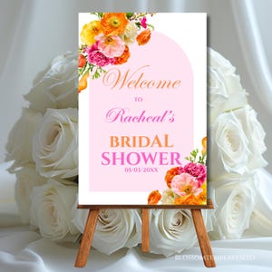 Bridal Shower Welcome Sign Template Pink and Orange Flower Roses Hot Pink Vibrant Floral Bridal Shower Poster Editable Fuchsia Welcome Decor