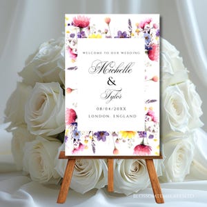 Wildflower Wedding Welcome Sign Template, Printable Floral Wedding Poster, Editable Wedding Signage, Wedding Decorations Instant Download