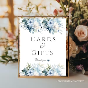 Blue Floral Wedding Cards and Gifts Sign Template, Editable Blue floral wedding gifts sign Cards and Gifts Sign  bridal shower Download