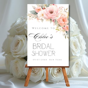 Bridal Shower Welcome Sign Template Blush and Pink Flower Roses Welcome Signage Floral Bridal Shower Poster Editable Blush Welcome Decor