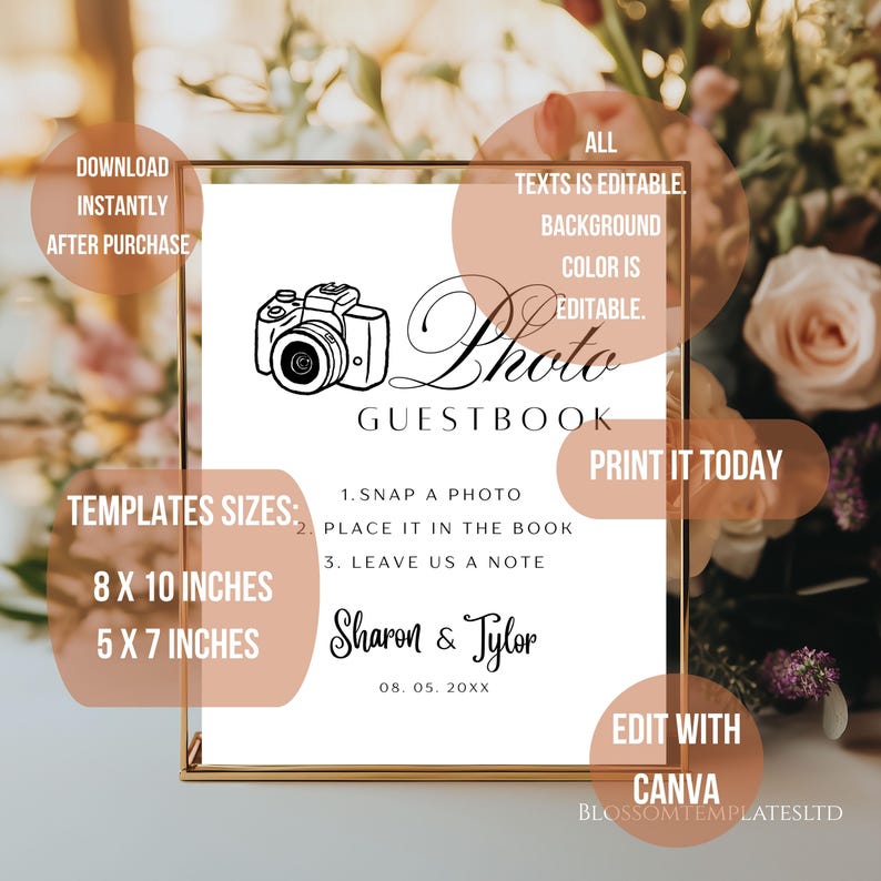 Minimalist Photo Guest Book Sign Template, Modern Wedding Photo ...