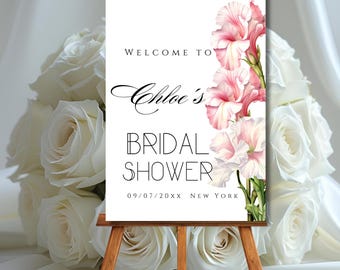 Modèle de plaque de bienvenue pour la douche nuptiale Fard à joues et fleurs roses roses signalisation de bienvenue affiche florale pour la douche nuptiale décoration de bienvenue modifiable dans les tons rose